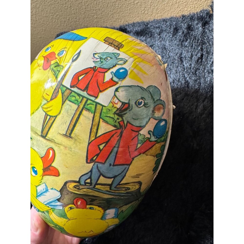 Vintage Papier-Mâché Easter Egg With Duck & Mouse Painters 11" - Picture 4 of 11